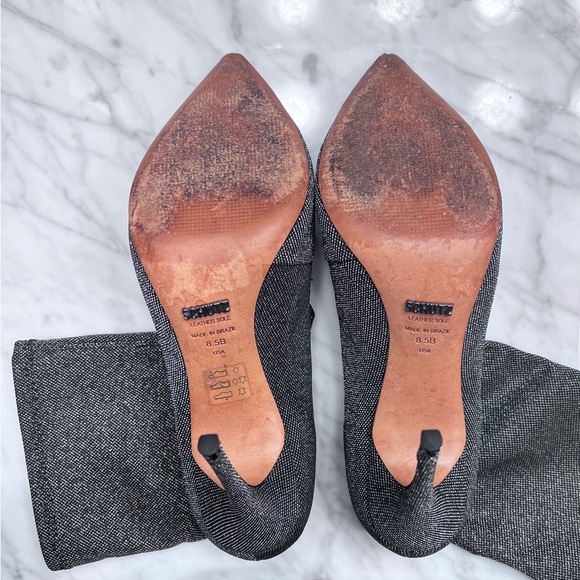 Schutz Mislane Sock Boots, Metallic Pointed Toe Fitted Stiletto, Black/Silver - Picture 3 of 7